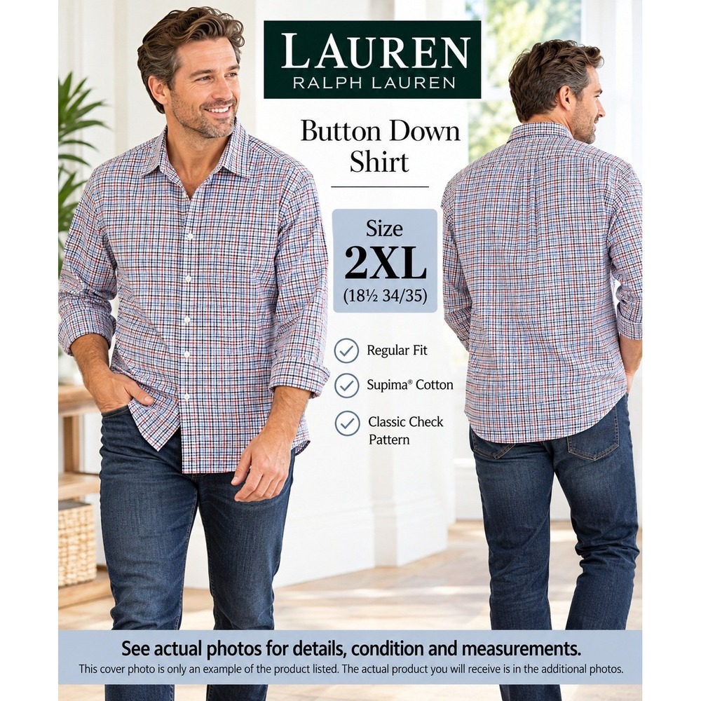 NWOT Lauren Ralph Lauren Mens 2XL 18.5 34/35 Supima Cotton Check Shirt #3005